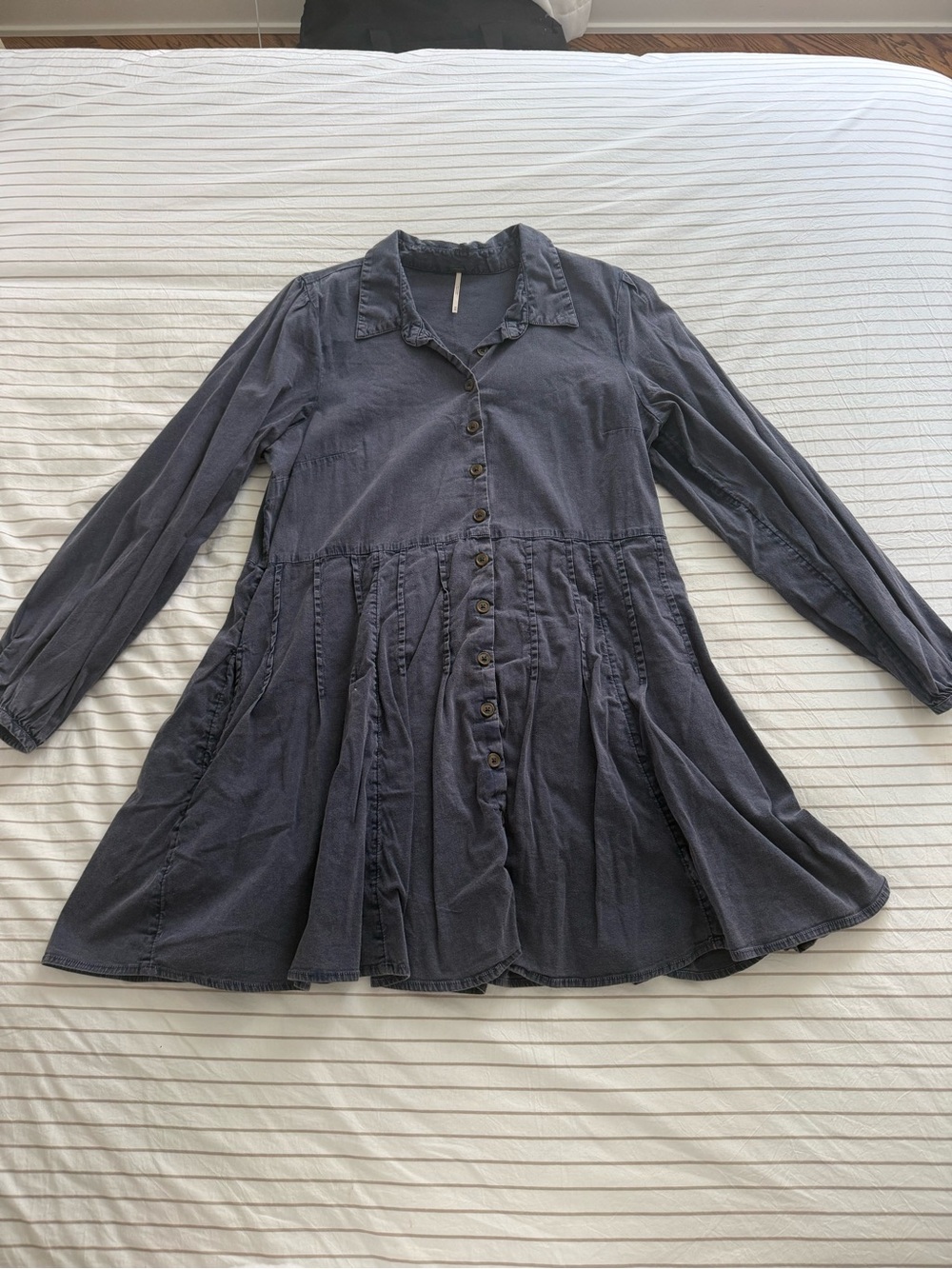 Free People Button-Front Mini Dress in Charcoal Gray